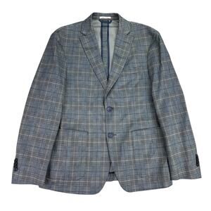 Bar III Mens Slim Fit Knit Stretch Plaid Sport Coat Gray 40S